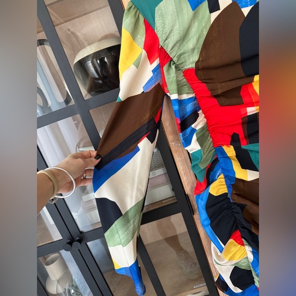 ZARA Abstract Colourful Ruched bodycon Mini Dress long sleeve Bloggers Fave 80s - Picture 5 of 12